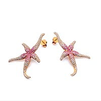 Pink Sapphire and Diamond Sea Stars Earrings in 18 Karat Rose Gold