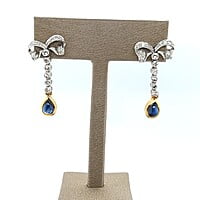 Lovely Diamond and Sapphire Bow-Earrings in Yellow Gold and Platinum