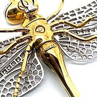 Bucherer Dragonfly Brooch with Diamonds in 18 Karat Yellow and White Gold