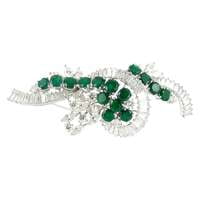 Emerald And Diamond Brooch in Platinum 950 Emerald And Diamond Brooch in Platinum 950