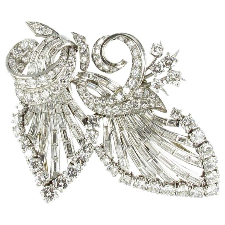 Beautiful Diamond Double Clip Brooch in Platinum 950