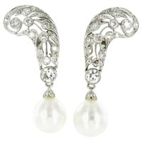 Cultured South Sea Pearls And Diamond Earrings In Platinum Cultured South Sea Pearls And Diamond Earrings In Platinum