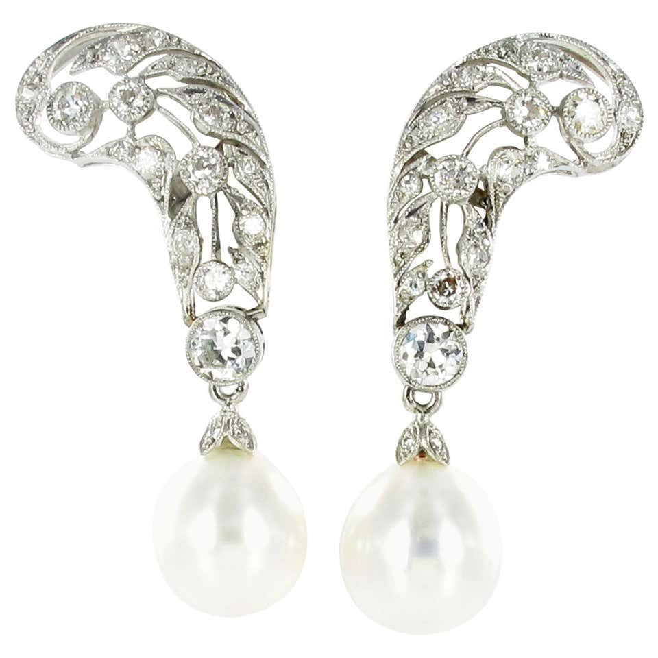 Cultured South Sea Pearls And Diamond Earrings In Platinum Cultured South Sea Pearls And Diamond Earrings In Platinum