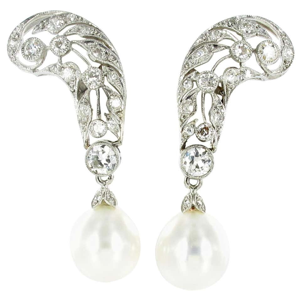 Cultured South Sea Pearls And Diamond Earrings In Platinum