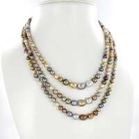 Spectacular 3-Strand Multicolored Natural Pearl Diamond Necklace