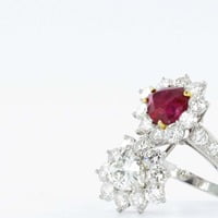 Gübelin Report Burma Ruby Diamond Toi et Moi Platinum Ring