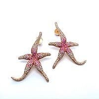 Pink Sapphire and Diamond Sea Stars Earrings in 18 Karat Rose Gold