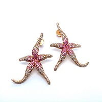 Pink Sapphire and Diamond Sea Stars Earrings in 18 Karat Rose Gold Pink Sapphire and Diamond Sea Stars Earrings in 18 Karat Rose Gold