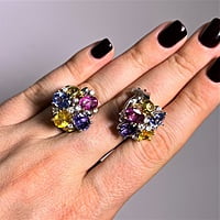 Playful Multi-Colored Sapphire Earrings in 18 Karat White and Yellow Gold Playful Multi-Colored Sapphire Earrings in 18 Karat White and Yellow Gold
