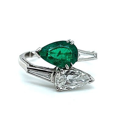 Enchanted 1.25 Carat Emerald and Diamond Toi et Moi Ring in Platinum