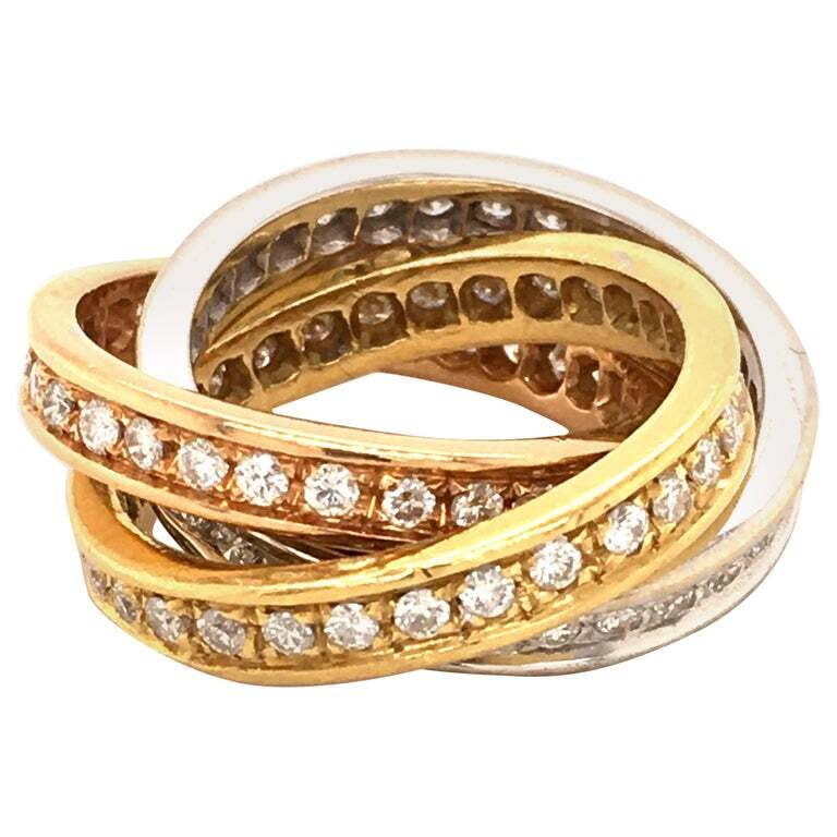 Three Colored Triology Ring with Diamonds Three Colored Triology Ring with Diamonds