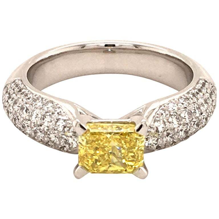 Gubelin Fancy Vivid Yellow Diamond White Gold Ring