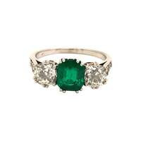 Antique Platinum Emerald Diamond Ring Antique Platinum Emerald Diamond Ring