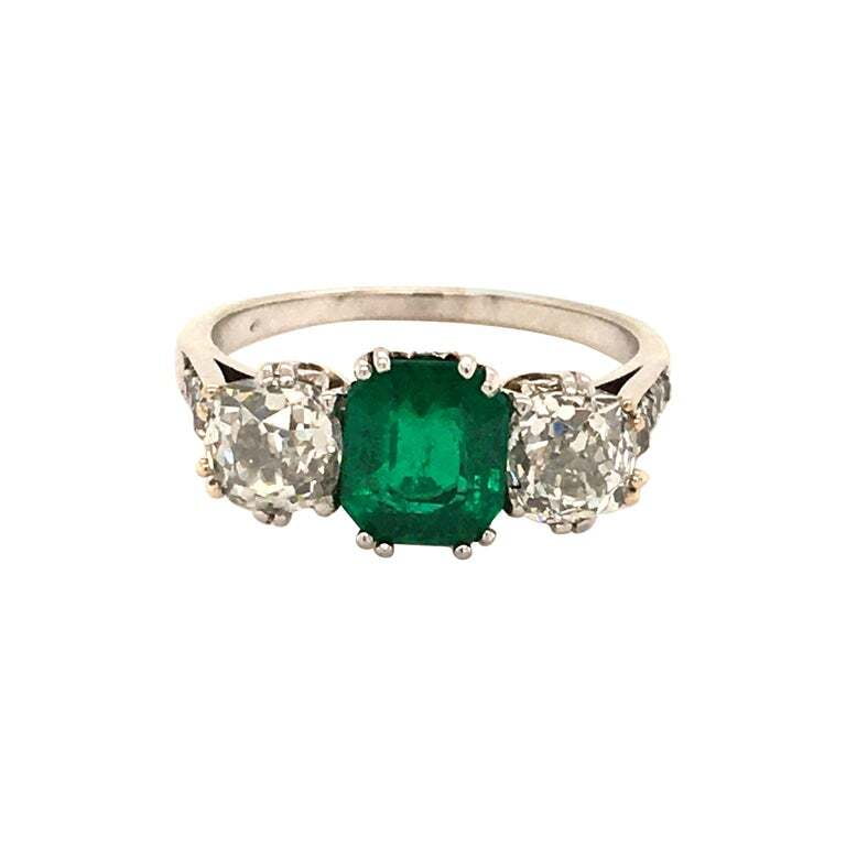 Antique Platinum Emerald Diamond Ring
