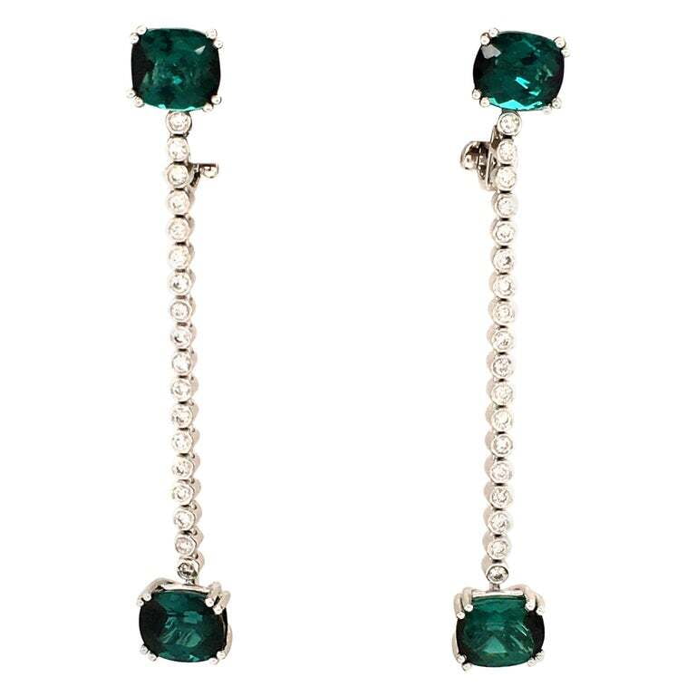 Tourmaline and Diamond White Gold Earhangers Tourmaline and Diamond White Gold Earhangers