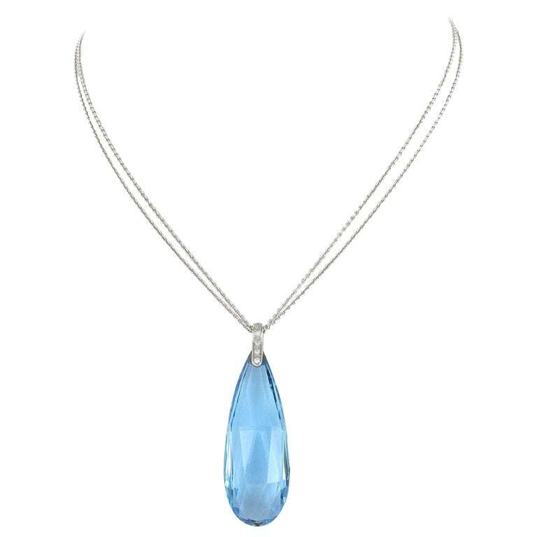 Aquamarine Briolette and Diamond Necklace in 18 Karat White Gold Aquamarine Briolette and Diamond Necklace in 18 Karat White Gold