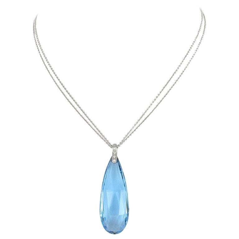 Aquamarine Briolette and Diamond Necklace in 18 Karat White Gold