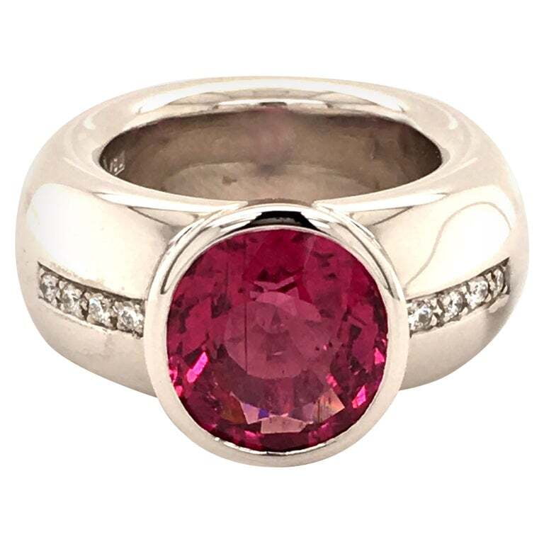 Rubellite Diamond White Gold Ring