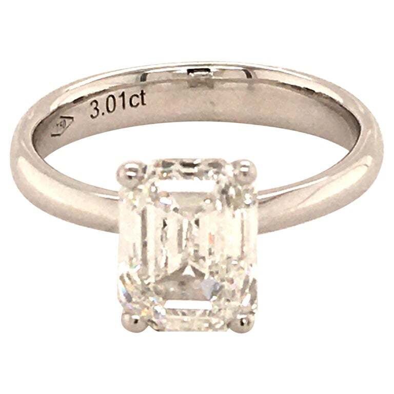 GIA Certified 3.01 Carat Emerald Cut Diamond White Gold Solitaire Ring