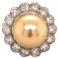 Golden South Sea Cultured Pearl and Diamond 14 Karat White Gold Ring Golden South Sea Cultured Pearl and Diamond 14 Karat White Gold Ring