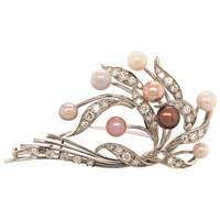 Gubelin Natural Pearls and Diamonds Brooch in 18 Karat White Gold