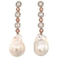 Stunning Baroque South Sea Cultured Pearl Earstuds with Fancy Colored Diamonds Stunning Baroque South Sea Cultured Pearl Earstuds with Fancy Colored Diamonds