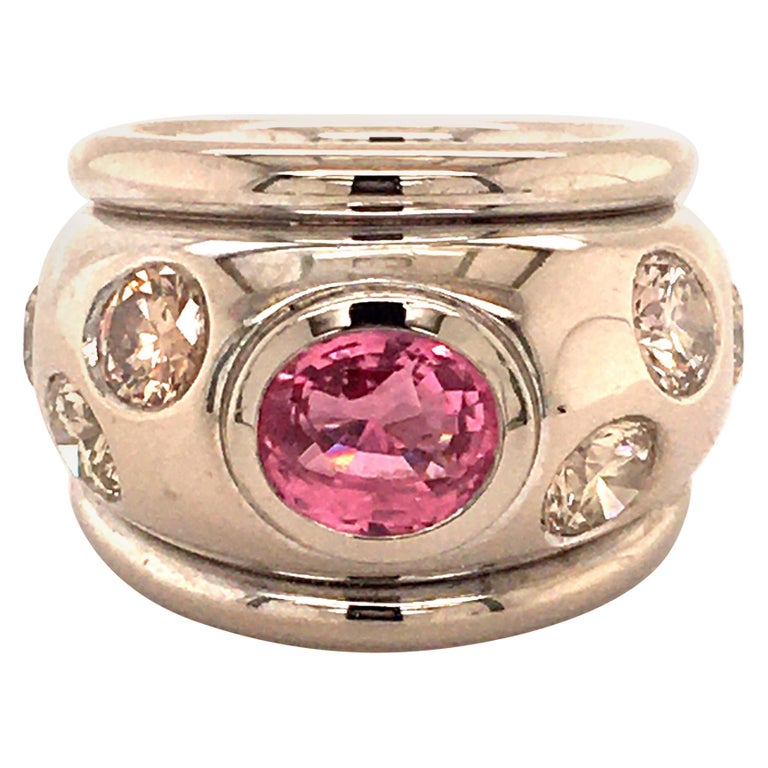 Pink Sapphire and Fancy Color Diamond Ring in 18 Karat White Gold