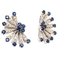 Sapphire and Diamond Earclips in 18 Karat White Gold Sapphire and Diamond Earclips in 18 Karat White Gold