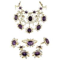 Spectacular Amethyst, Diamond and Pearl Suite in Yellow and White Gold Spectacular Amethyst, Diamond and Pearl Suite in Yellow and White Gold