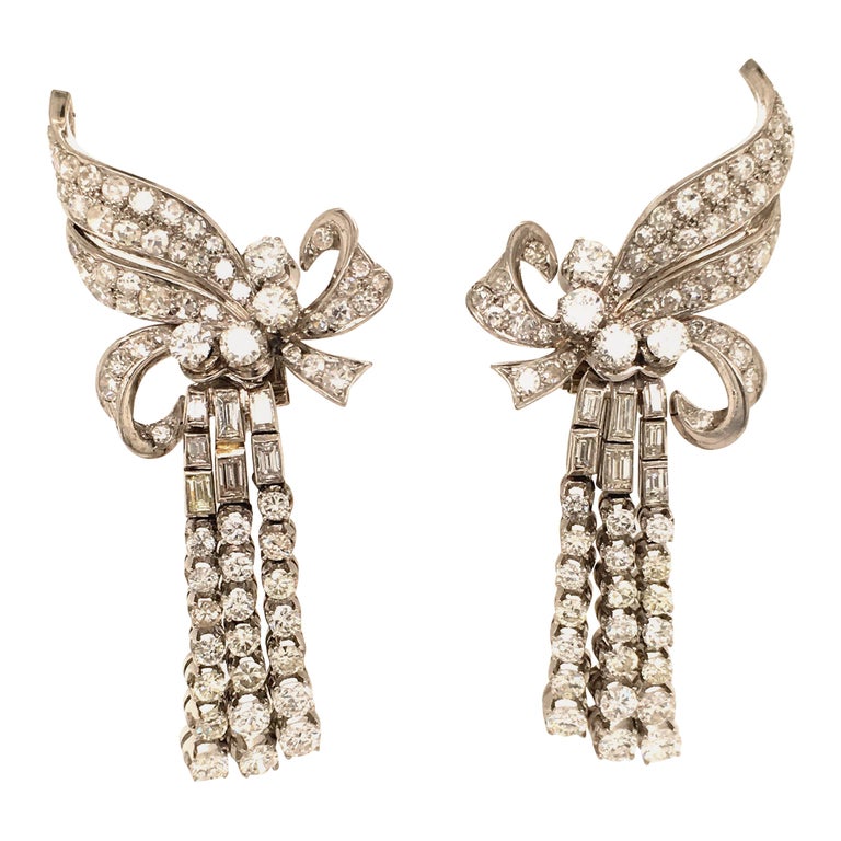 Spectacular Diamond Earclips in 14 Karat White Gold and Platinum