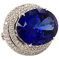 Spectacular 23.39 Carat Tanzanite and Diamond Ring in White Gold 18 Karat Spectacular 23.39 Carat Tanzanite and Diamond Ring in White Gold 18 Karat