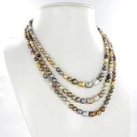 Spectacular 3-Strand Multicolored Natural Pearl Diamond Necklace