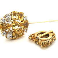 Magnificent Yellow Sapphire and Diamond Pin in 18K Yellow Gold