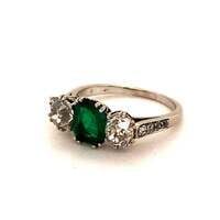 Antique Platinum Emerald Diamond Ring