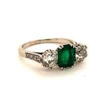 Antique Platinum Emerald Diamond Ring