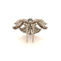 Wonderful Art Deco Clip in Platinum 950 set with Emerald and Diamonds