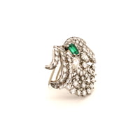 Wonderful Art Deco Clip in Platinum 950 set with Emerald and Diamonds