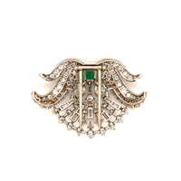 Wonderful Art Deco Clip in Platinum 950 set with Emerald and Diamonds