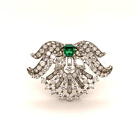 Wonderful Art Deco Clip in Platinum 950 set with Emerald and Diamonds