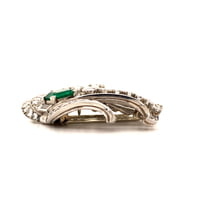 Wonderful Art Deco Clip in Platinum 950 set with Emerald and Diamonds