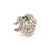 Wonderful Art Deco Clip in Platinum 950 set with Emerald and Diamonds