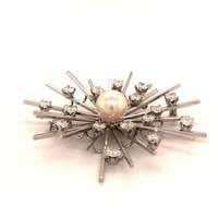 Akoya Pearl and Diamond White Gold Brooch Akoya Pearl and Diamond White Gold Brooch