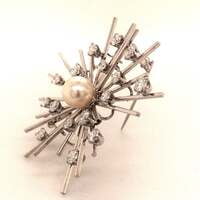 Akoya Pearl and Diamond White Gold Brooch Akoya Pearl and Diamond White Gold Brooch