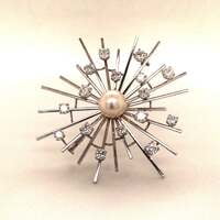 Akoya Pearl and Diamond White Gold Brooch Akoya Pearl and Diamond White Gold Brooch