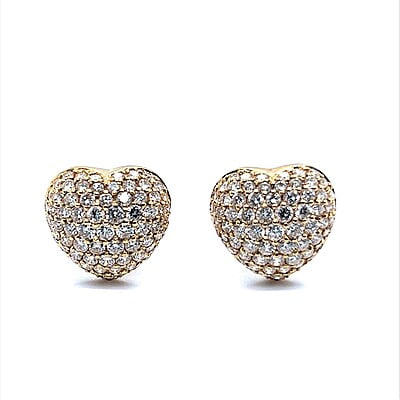 Heart Shaped Diamond Pavé Earrings in 18 Karat Yellow Gold