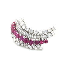 Flamboyant Ruby and Diamond Brooch in White Gold 18 Karat