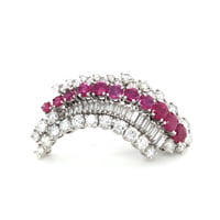 Flamboyant Ruby and Diamond Brooch in White Gold 18 Karat