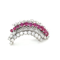 Flamboyant Ruby and Diamond Brooch in White Gold 18 Karat