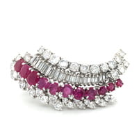 Flamboyant Ruby and Diamond Brooch in White Gold 18 Karat