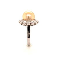 Golden South Sea Cultured Pearl and Diamond 14 Karat White Gold Ring